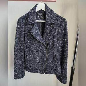 J.Crew Tweed Motorcycle Jacket Wool Blend Gray Black Size 12